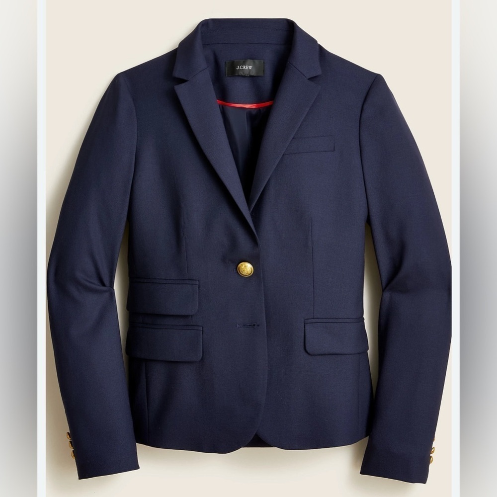 J. Crew Women’s Sz 6 Dalton Navy Blazer Italian stretch Wool Classic Gold Button